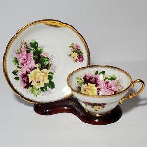 Stanley Teacup and Saucer Pink Yellow Roses Vintage